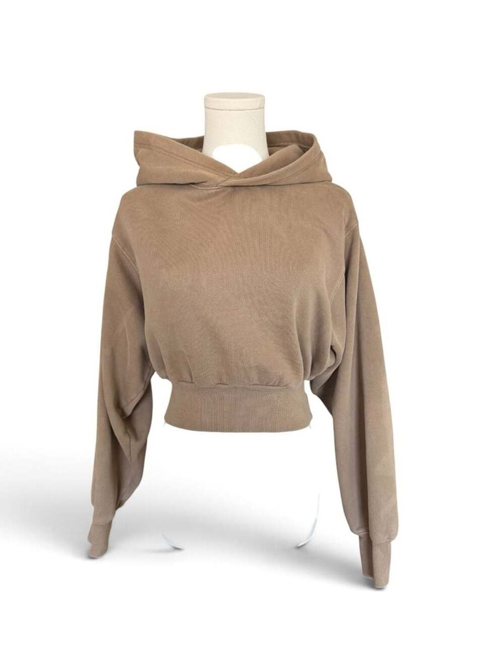 Aritzia Cropped Shirred Waist Hoodie Mocha Brown
